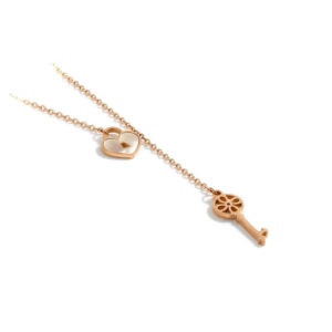 Mother of Pearl heart and Key Necklace gift for her delicate elegant