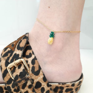 Pinaple charm yellow gold plated anklet extra extension to fit all