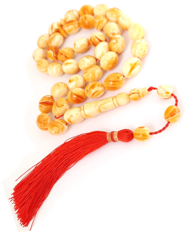Prayer Beads Rosary Mixed Yellow and White Amber Sand with a Classy Handmade Tassel
