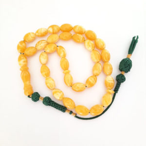 Prayer Beads Poland Amber Sand Sunshine Oval. Natural Amber Smell. Green Handmade Tassel