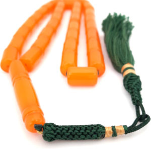 Prayer Beads Amber Sand Unique Carrot Color Tasbih Gift for Men Misbaha Handmade Green Tassel