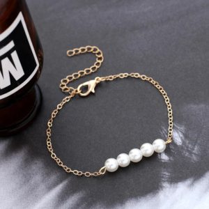 Anklet 5 natural pearls yellow gold plated extra extension