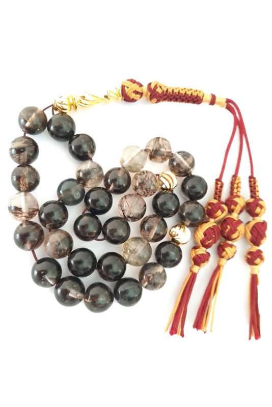 Prayer Beads Islam Ramadan Rare Quartz with Red with Yellow Handmade Tassel