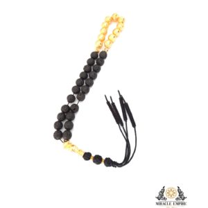 Prayer Beads Natural Volcanic Gold and Black Stone with Handmade Tassel