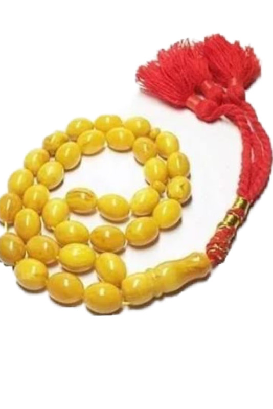 Prayer Beads Poland Amber Sand Oval. Natural Amber Smell. Red Handmade Tassel