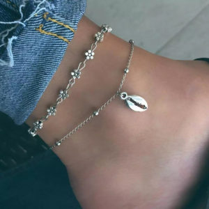 Handmade flower and shell anklets alloy
