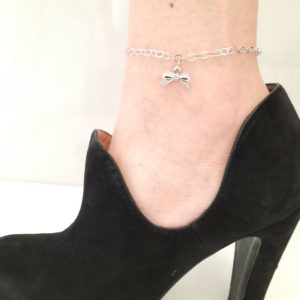 Anklet bow with circons white gold plated extra extension