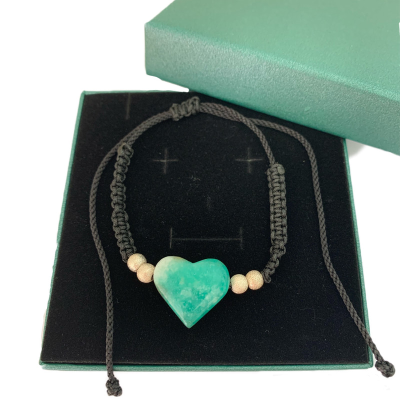 Emerald Emeralds Green Gift ROMEO & JULIET's HEART natural Colombian Emerald art piece heart shape pure silver beads green side hers brown side his bracelet