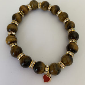 Tiger Eye, cristal dividers red heart 8mm