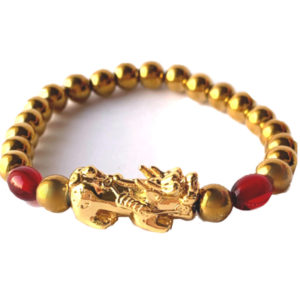 Gift FENG SHUI DRAGON natural hemitate 18k hold plated dragon red amber sand beads bracelet