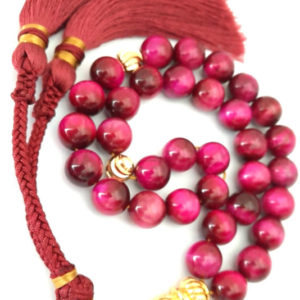 Prayer Beads Natural Red Cat Eye with Burgandi Tassel