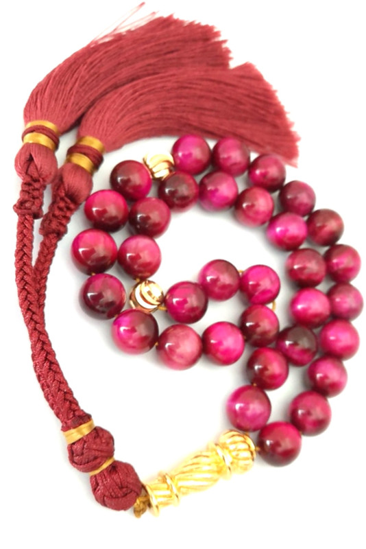 Prayer Beads Natural Red Cat Eye with Burgandi Tassel