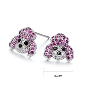 Puppy dog earrings gold plated pink and black circons for girls kids fashion party