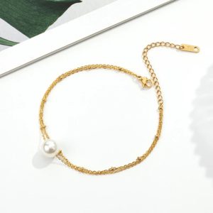 Natural Pearl 18k gold plated anklet beads