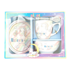 Unicorn set cup plate mug for kids girls breakfast