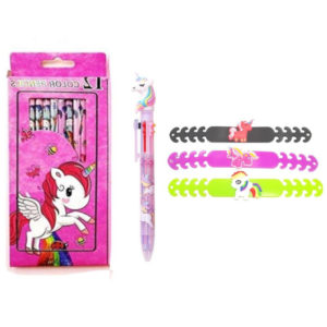 Set kids with multi color unicorn pen, colours and 3 mask holders
