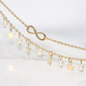 Eternity anklet yellow color with stars and beads for woman gift
