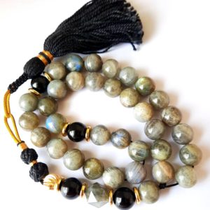 Madagascar Labradorite, Onyx and 18k Gold Plated Beads