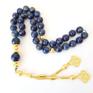 Natural 10mm Lapis Lazuli with 18k Gold Plated Beads Sibha
