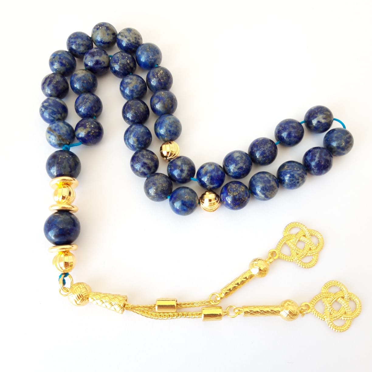 Natural 10mm Lapis Lazuli with 18k Gold Plated Beads Sibha