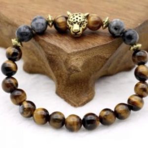 Golden Leopard, natural tiger eye and labradorite bracelet for men man guys