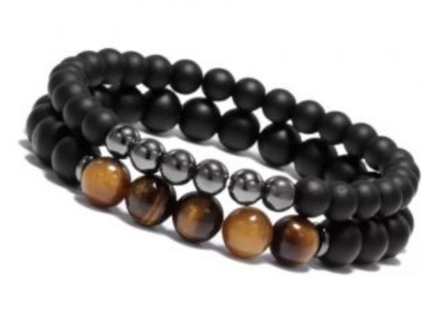 Set of Natural Tiger Eye, Matt Onyx and Hemitate Stones Bracelets for Guys, Man. Attaction of Wealth