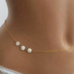 Natural Pearls Elegant Sexy Body waist Belly Accesory Chain for all Styles and Girls Ladies Woman. Golden Color