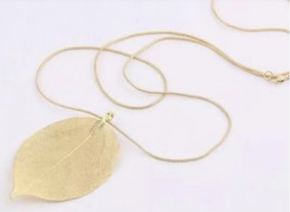 925 Silver Based Leaf Necklace. Golden Color.