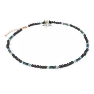 Men Necklace Natural Stones 4MM Volcanic Lava Turquoise And Hemitate