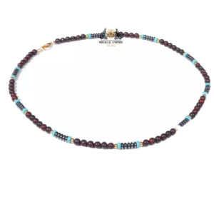 Necklace For Men Natural Stones 4MM Garnet Turquoise And Hemitate