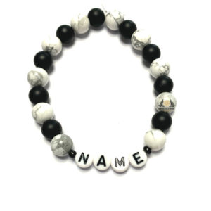 YOUR NAME Woman Bracelet Man Unisex Natural Howlite And Matte Onyx