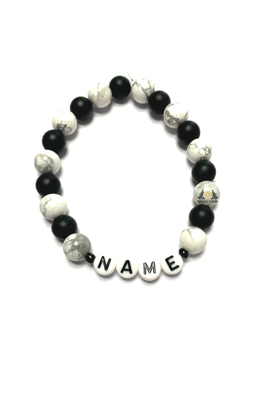 YOUR NAME Woman Bracelet Man Unisex Natural Howlite And Matte Onyx