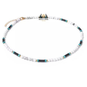 Men Necklace Natural Stones 4MM Howlite Turquoise And Hemitate