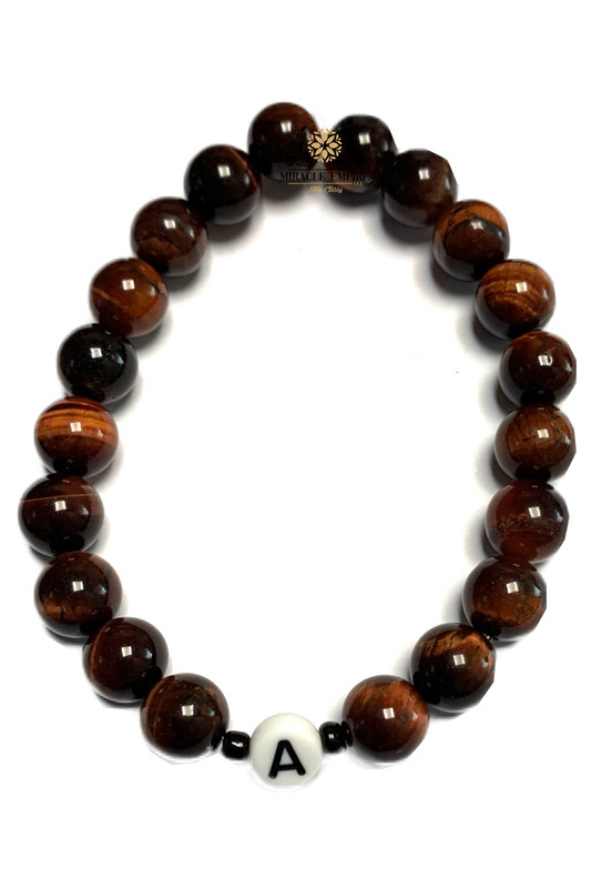 Woman Bracelet Man Unisex Initials Of Letter Natural Red Tiger Eye