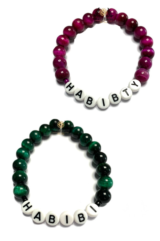 HABIBTY And HABIBI Couples Bff Bracelets Handmade Natural Fussia Green Tiger Eye