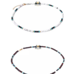 2 Men Necklaces Set Natural Stones 4MM  Garnet And Howlite