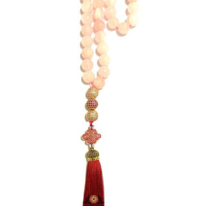 Woman Misbaha 33 Beads Tashib Natural Rose Quartz Prayer Beads Ladies Accessories Islamic Gift Tesbih Gold Plated
