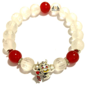 Fengshui Shui Niu Ox Cow Natural Clear Quartz Red Jade Bracelet Perseverance Courage Physical Fertility