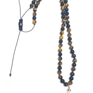 Man Necklace Long Knots With Inspired Tiger Tooth Genuine Tiger Eye Onyx Stones and Mother of Pearl