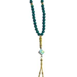 Exclusive Genuine Malachite And Sea Shell Misbaha 33 Prayer Bead With Gold Plated Stainless Steel Accessories Tasbeeh