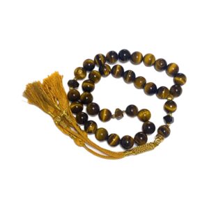Tiger Eye Masbaha Exclusive Design Prayer Bead With Gold Plated Accessories And 100% Cotton Tassel Tasbih