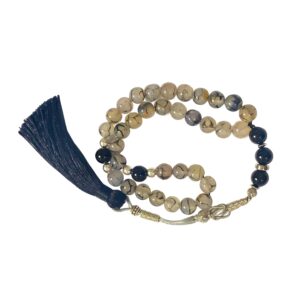 Misbaha Prayer Bead 33 Genuine Onyx And Black Veins Agate 10MM Tasbih
