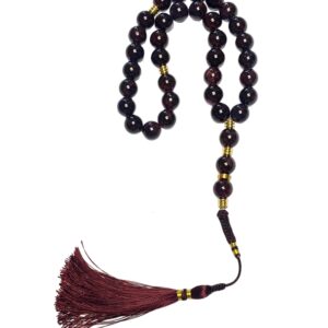 Misbaha 33 Prayer Bead Very Exclusive Genuine Garnet Gold Plated Accessories 100% Silk Tassel