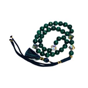 Exclusive Handmade Tasbeeh Design 33 Prayer Bead Genuine Malachite And 4 Sea Shell Clovers With With 100% Cotton Tassel Masbaha