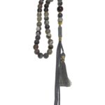 Rare And Unique Design Handmade Masbaha 33 Prayer Bead Genuine Gray Agate Gold Plated Accessories 100% Gray Silk Tassel Tasbih