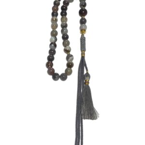 Rare And Unique Design Handmade Masbaha 33 Prayer Bead Genuine Gray Agate Gold Plated Accessories 100% Gray Silk Tassel Tasbih